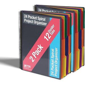 24 Pocket Poly Spiral Project Organizer 2-Pack - Heavy Duty with Utility Pouch